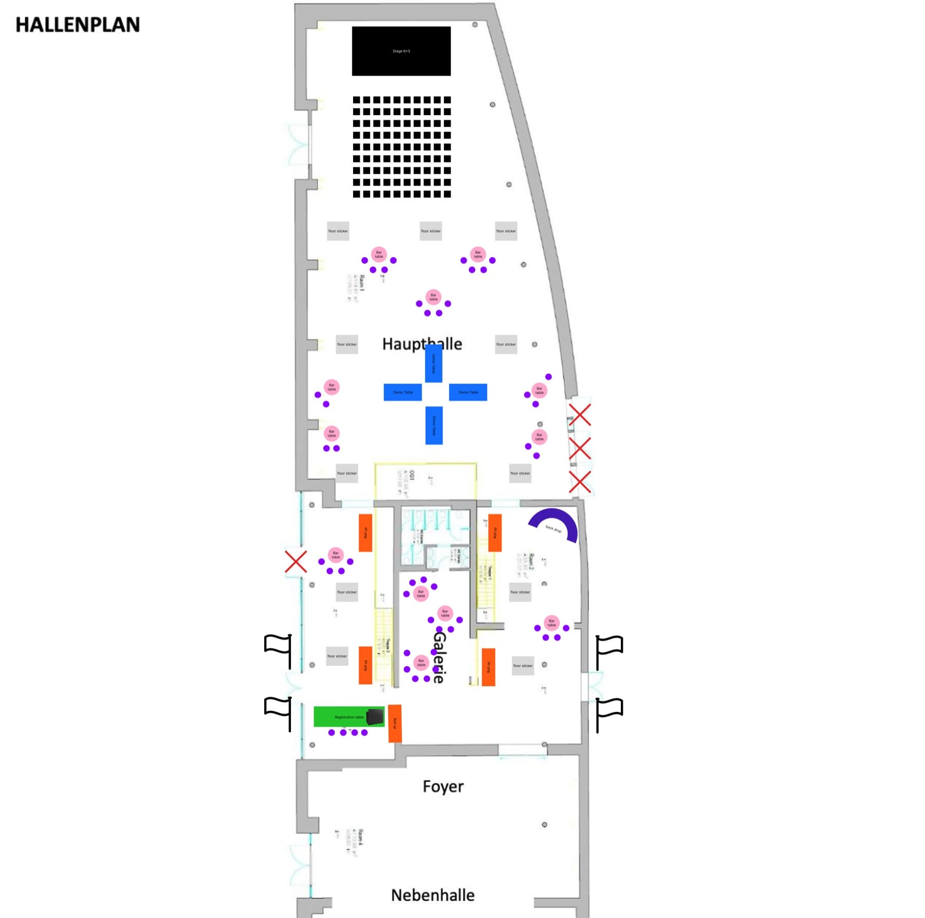 CUBE 2026 floor plan mapping stage, seating, registration, and demo areas