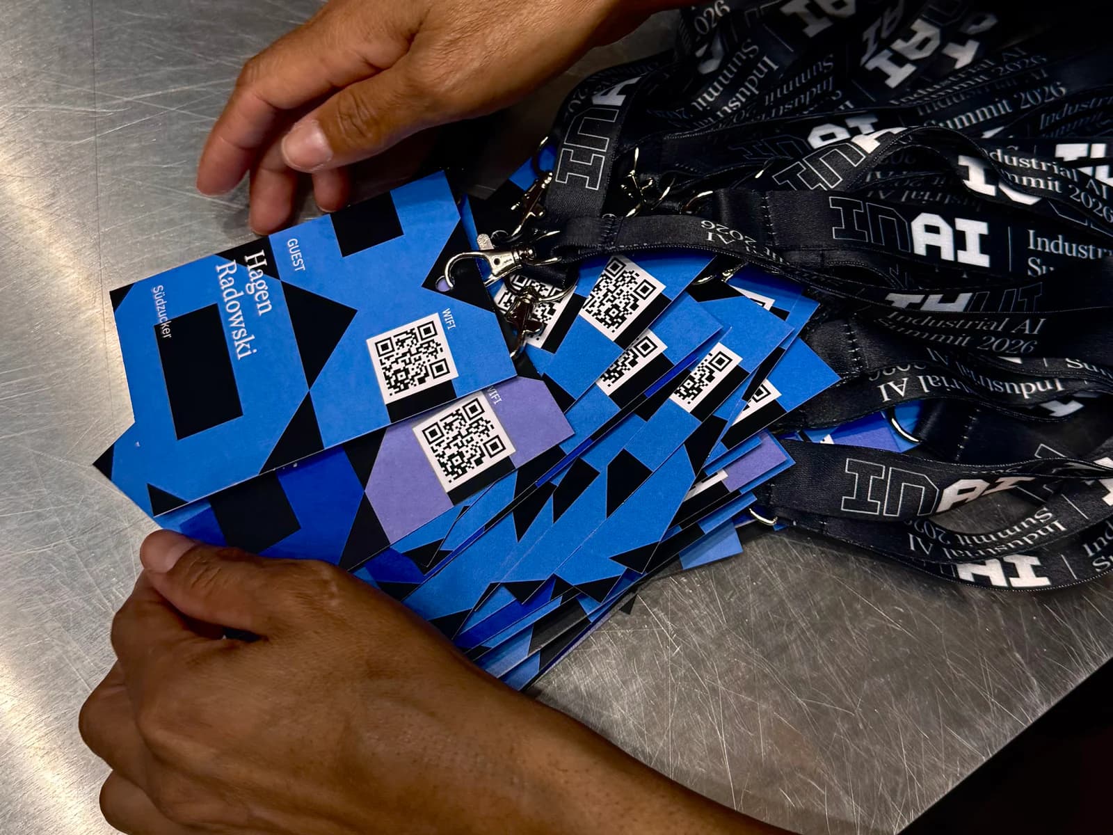 Industrial AI Summit 2026 guest badges and branded lanyards