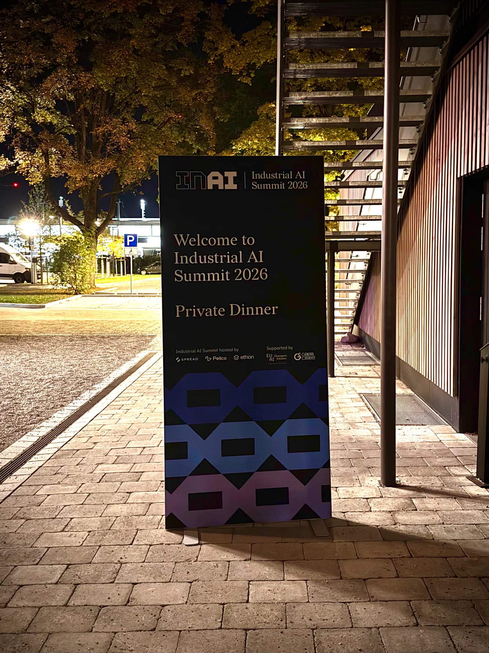 Industrial AI Summit 2026 private dinner welcome sign at night