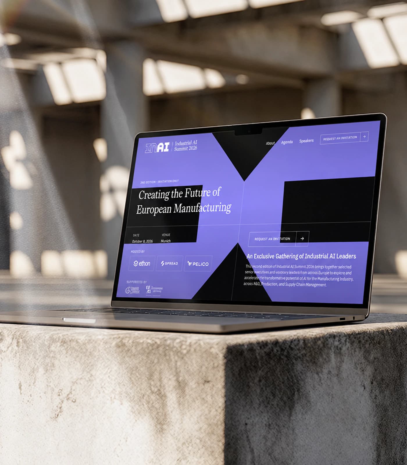 Industrial AI Summit 2026 website displayed on a MacBook at Bergson